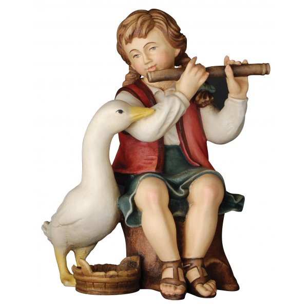 20DA155014 - Ragazza seduta con flauto e oca